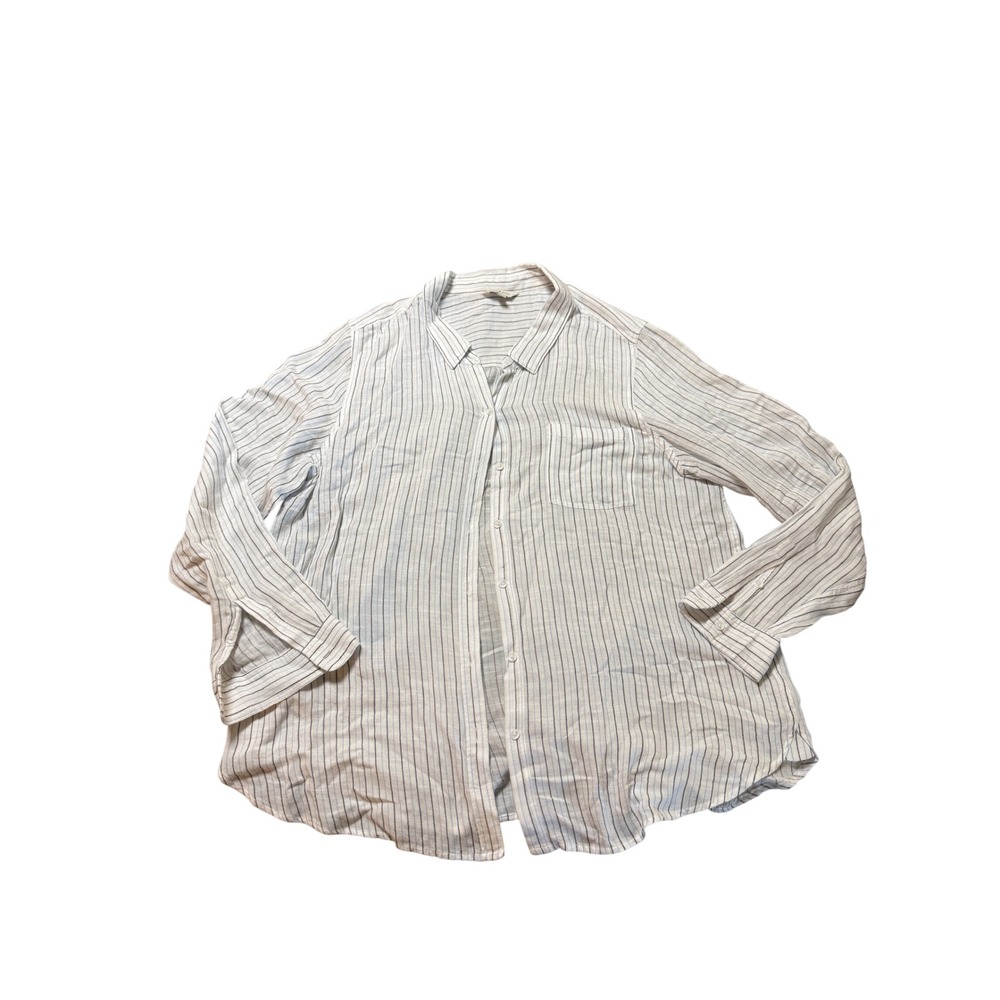 Lucky Brand Size XL Women White Striped Button Up Shirt Lightweight Cotton Modal